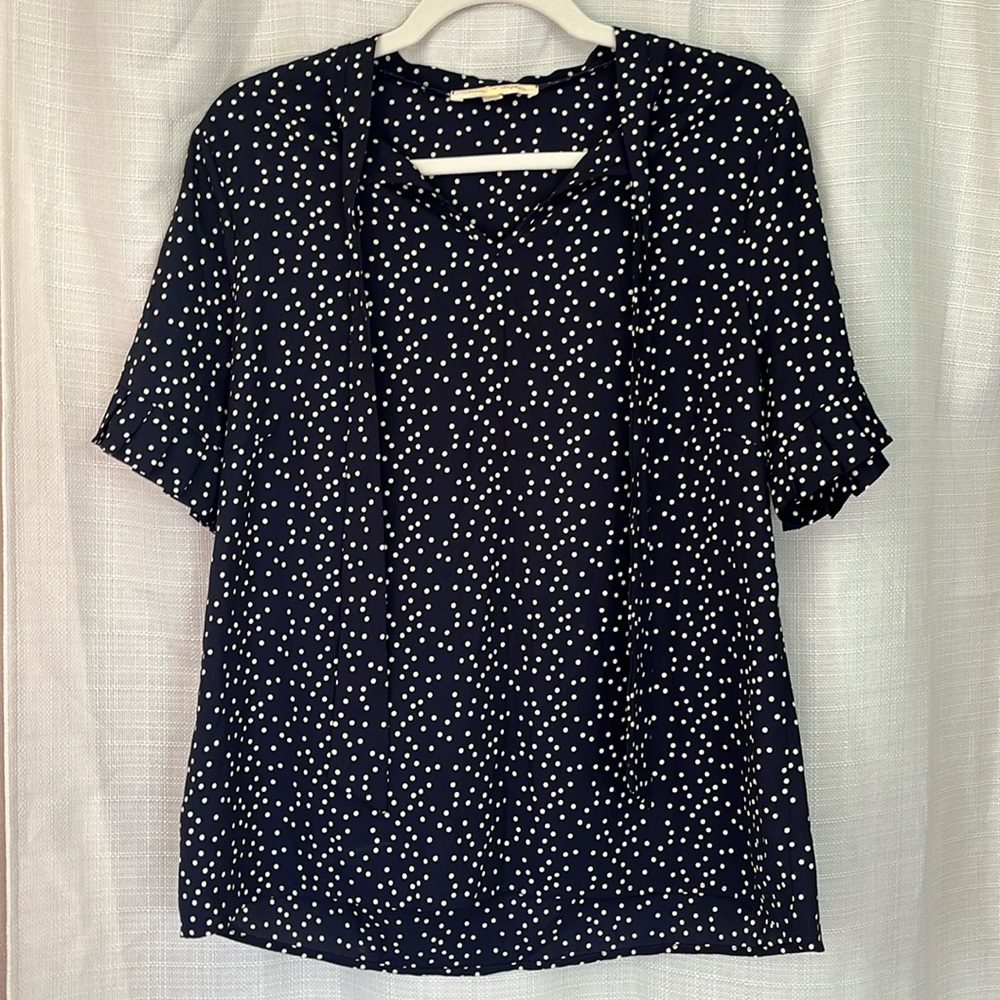 Mimi + Daphne Black White Polka Dot Short-sleeve Blouse Women's Size M